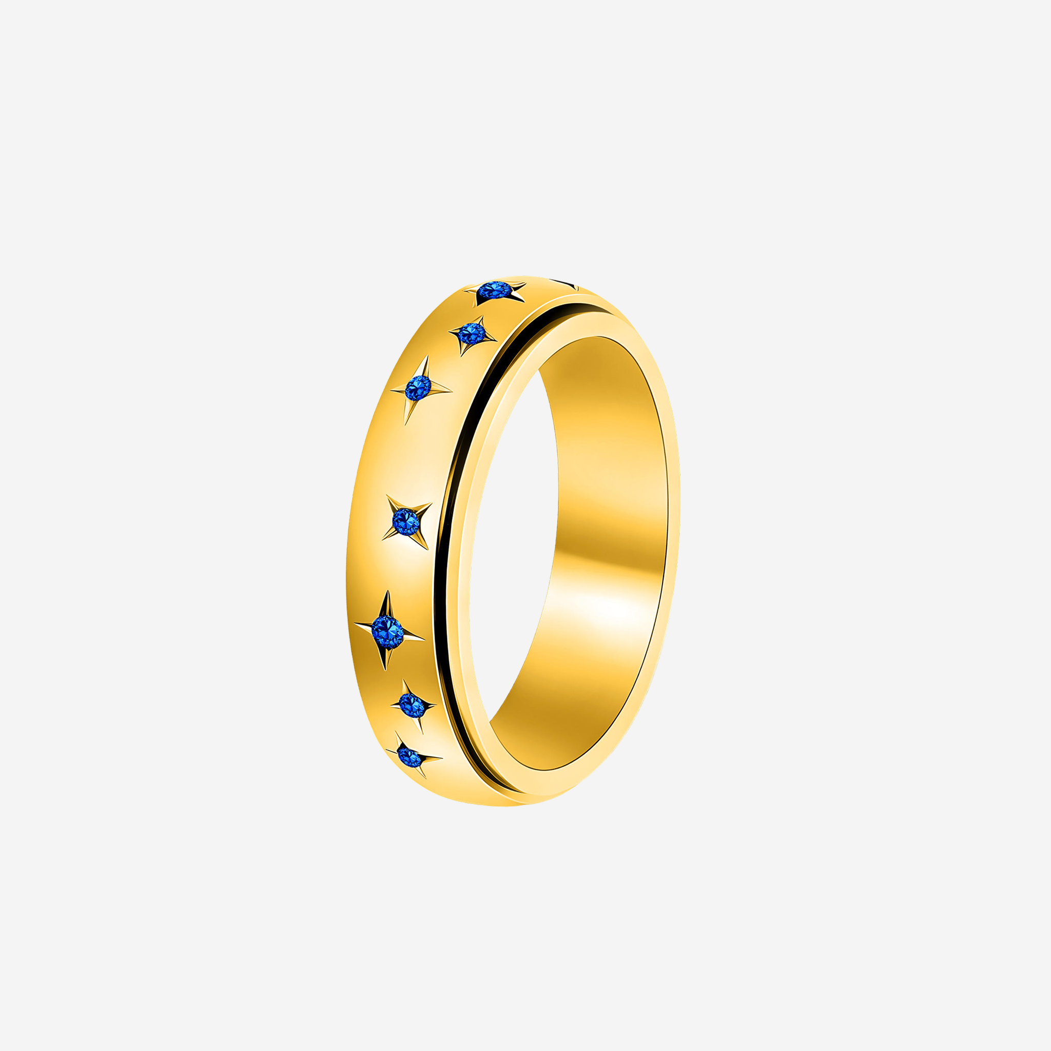 Anel Estrela Dourado com Cristal Azul