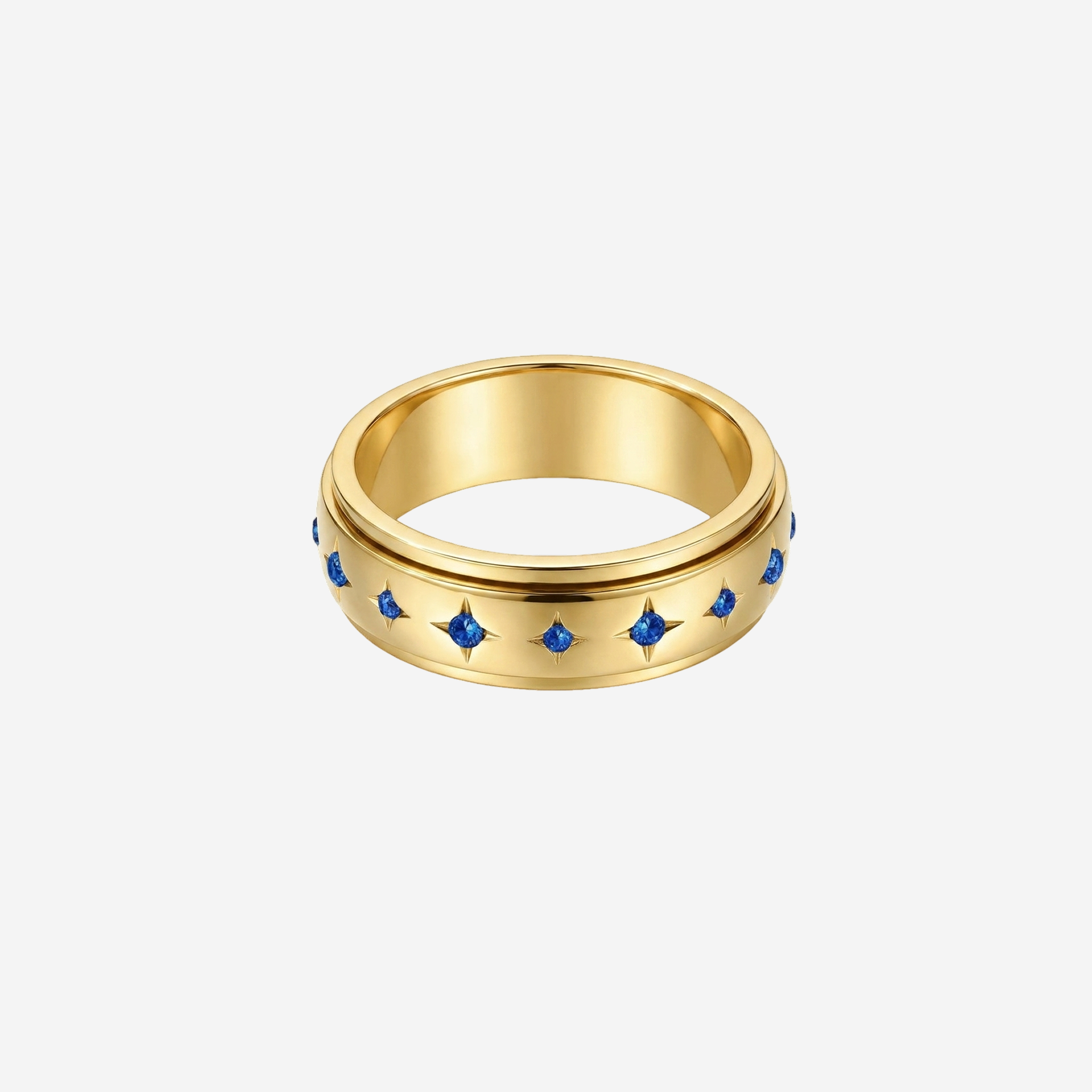 Anel Estrela Dourado com Cristal Azul