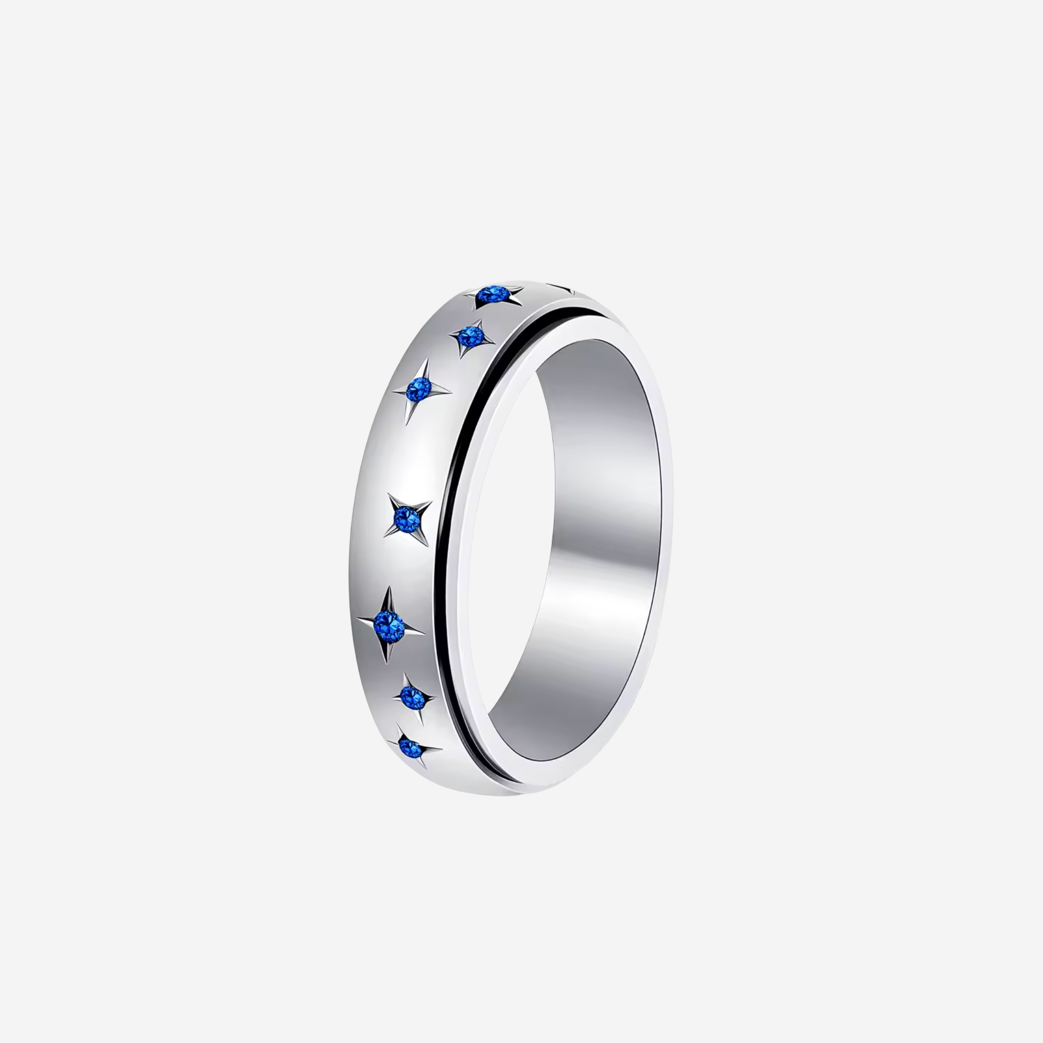Anel Estrela Prateada com Cristal Azul