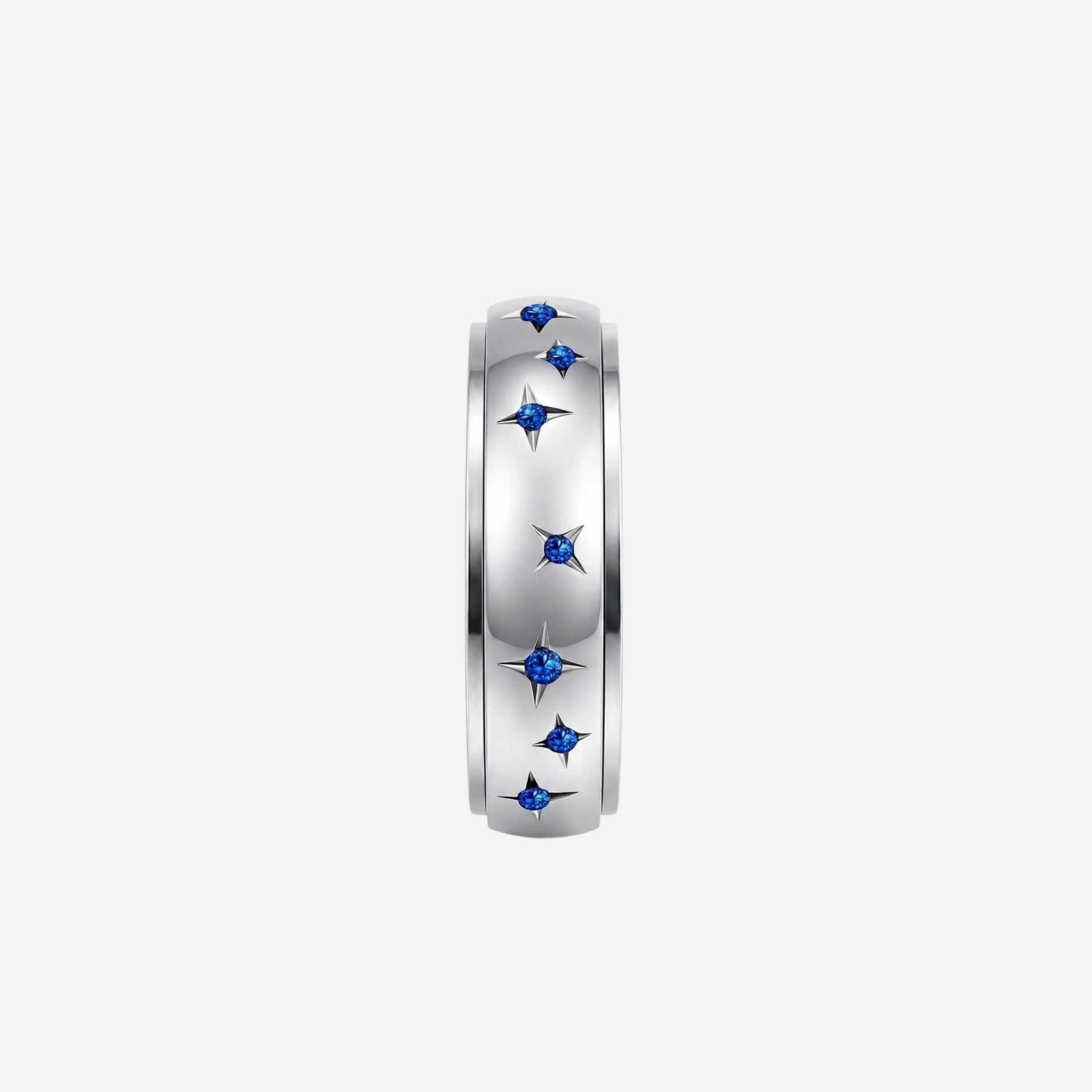 Anel Estrela Prateada com Cristal Azul