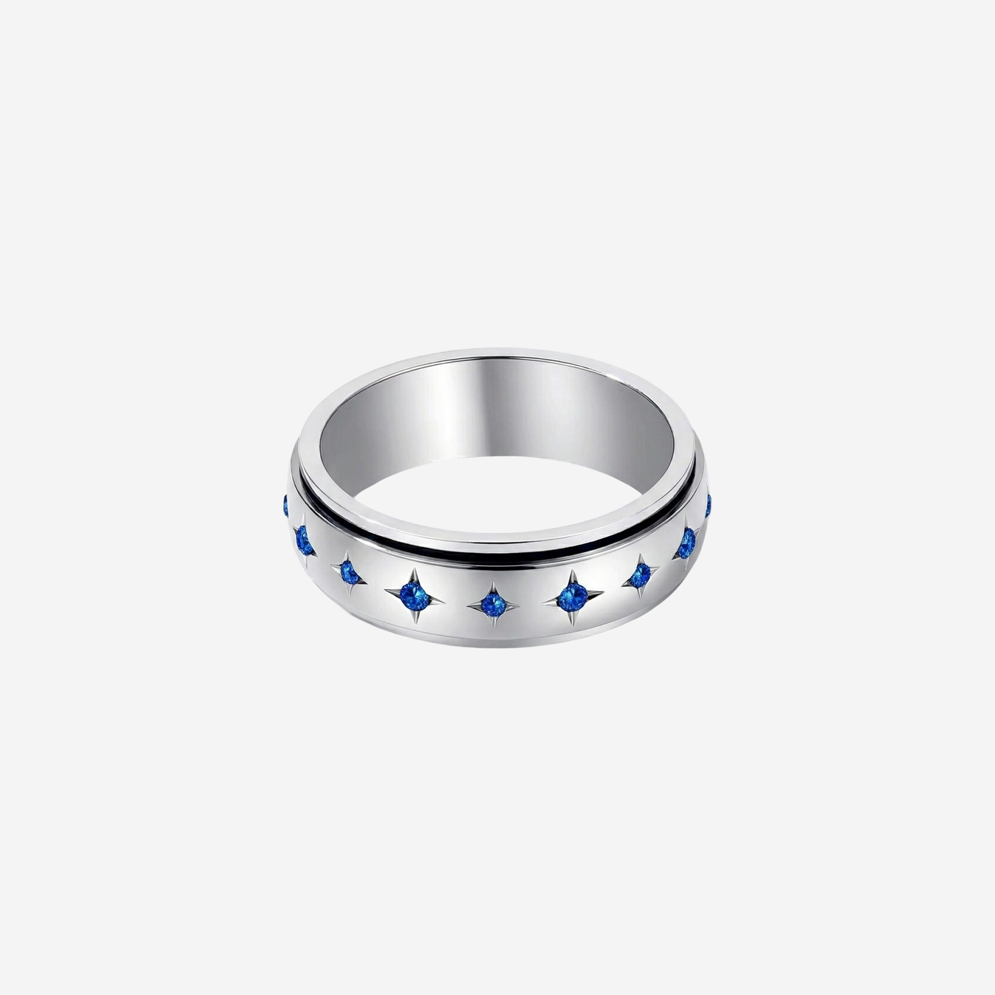 Anel Estrela Prateada com Cristal Azul