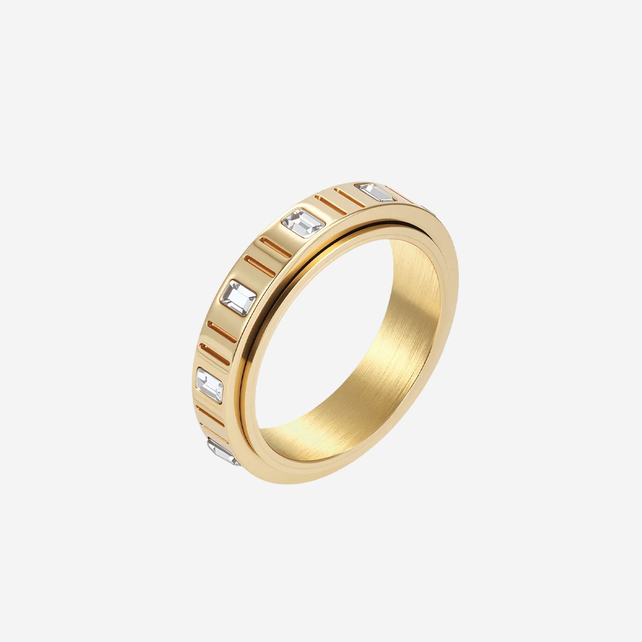 Anel Prisma Dourado com Zircônia Branca