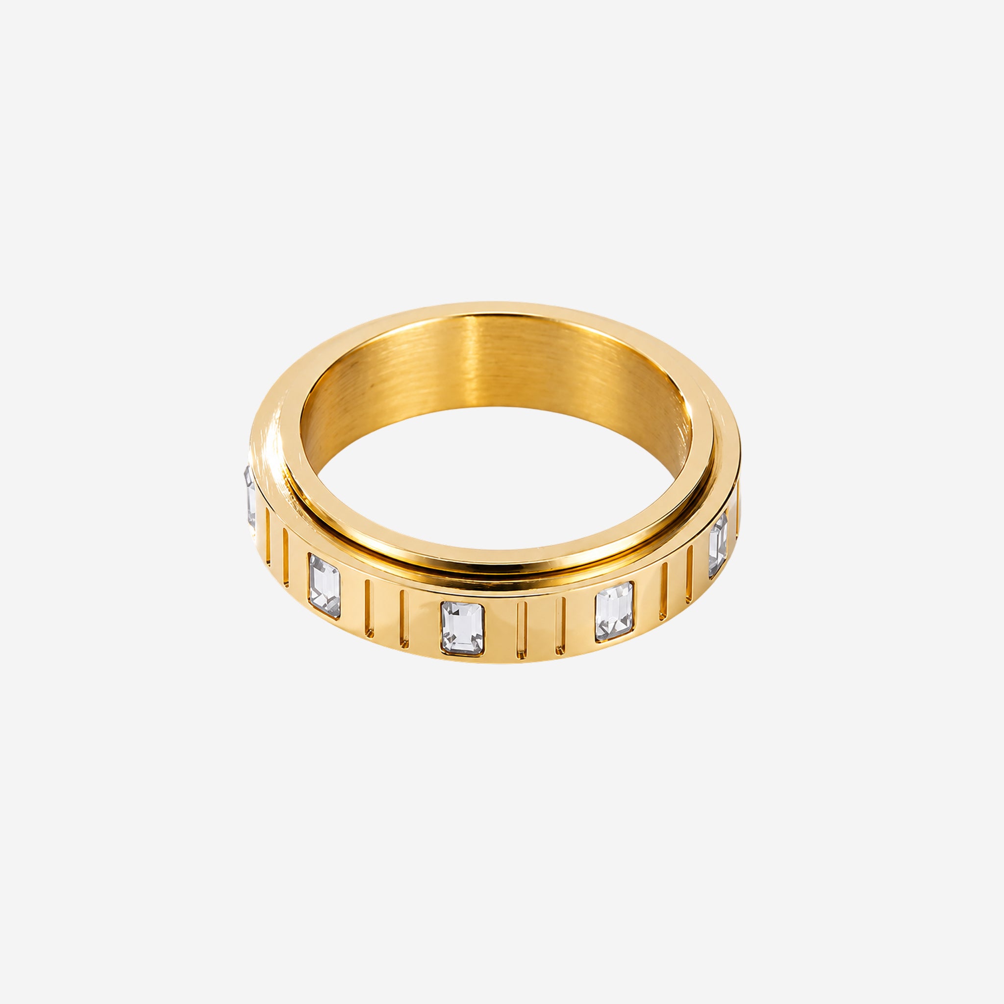 Anel Prisma Dourado com Zircônia Branca