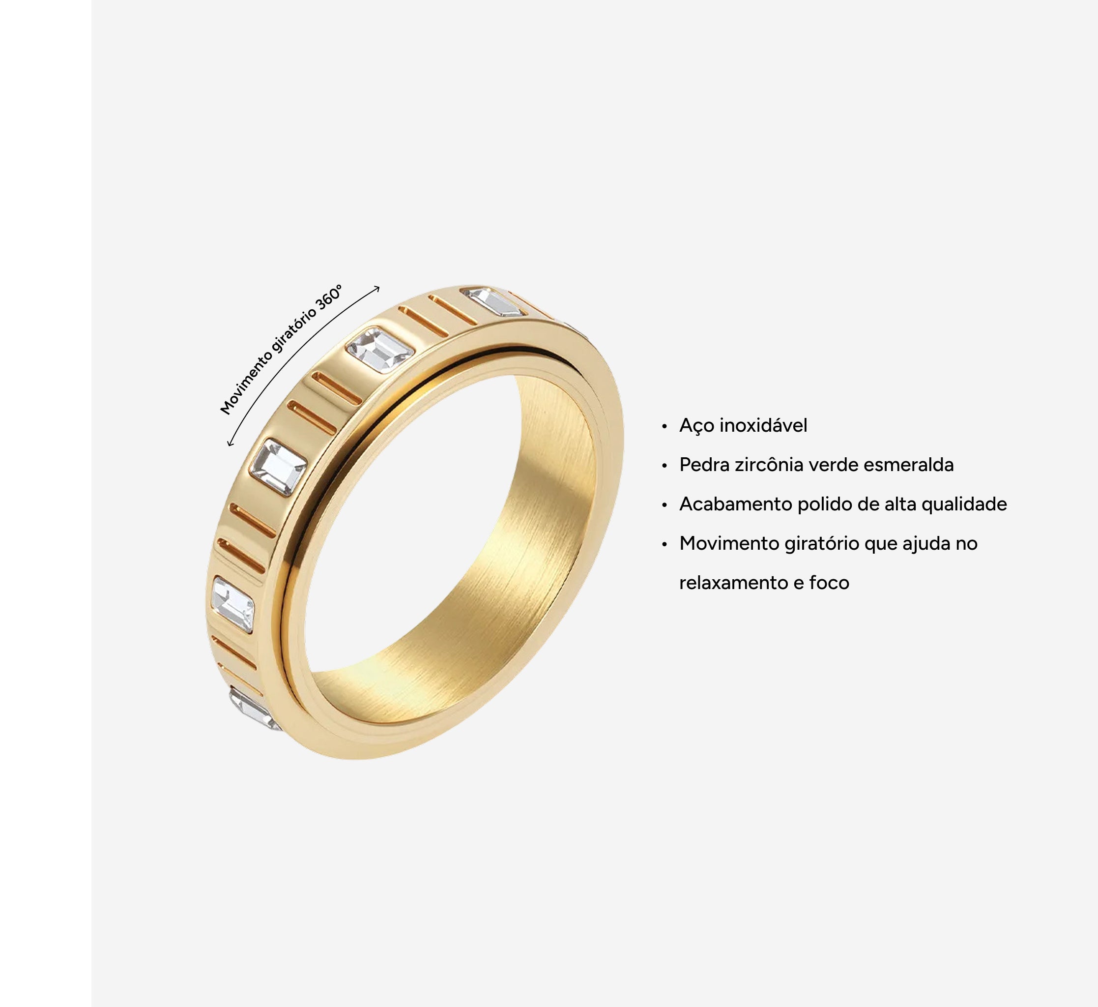 Anel Prisma Dourado com Zircônia Branca