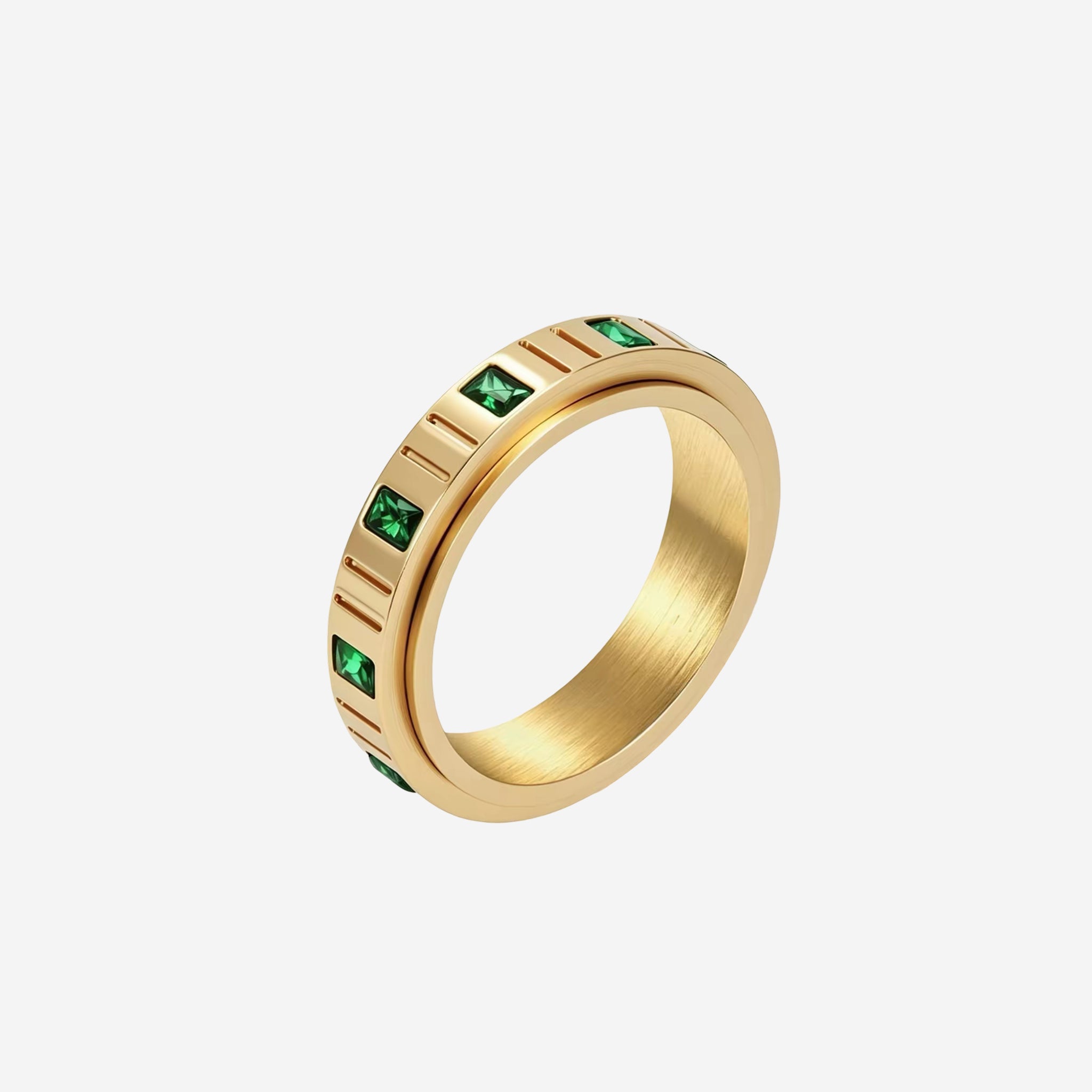 Anel Prisma Dourado com Zircônia Verde