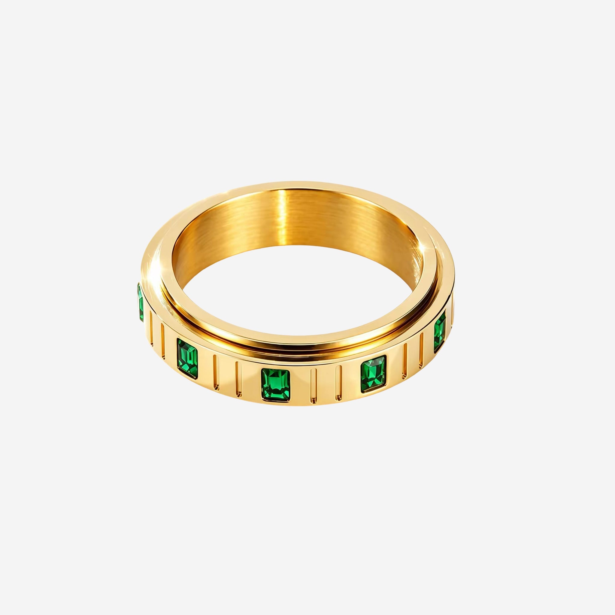 Anel Prisma Dourado com Zircônia Verde
