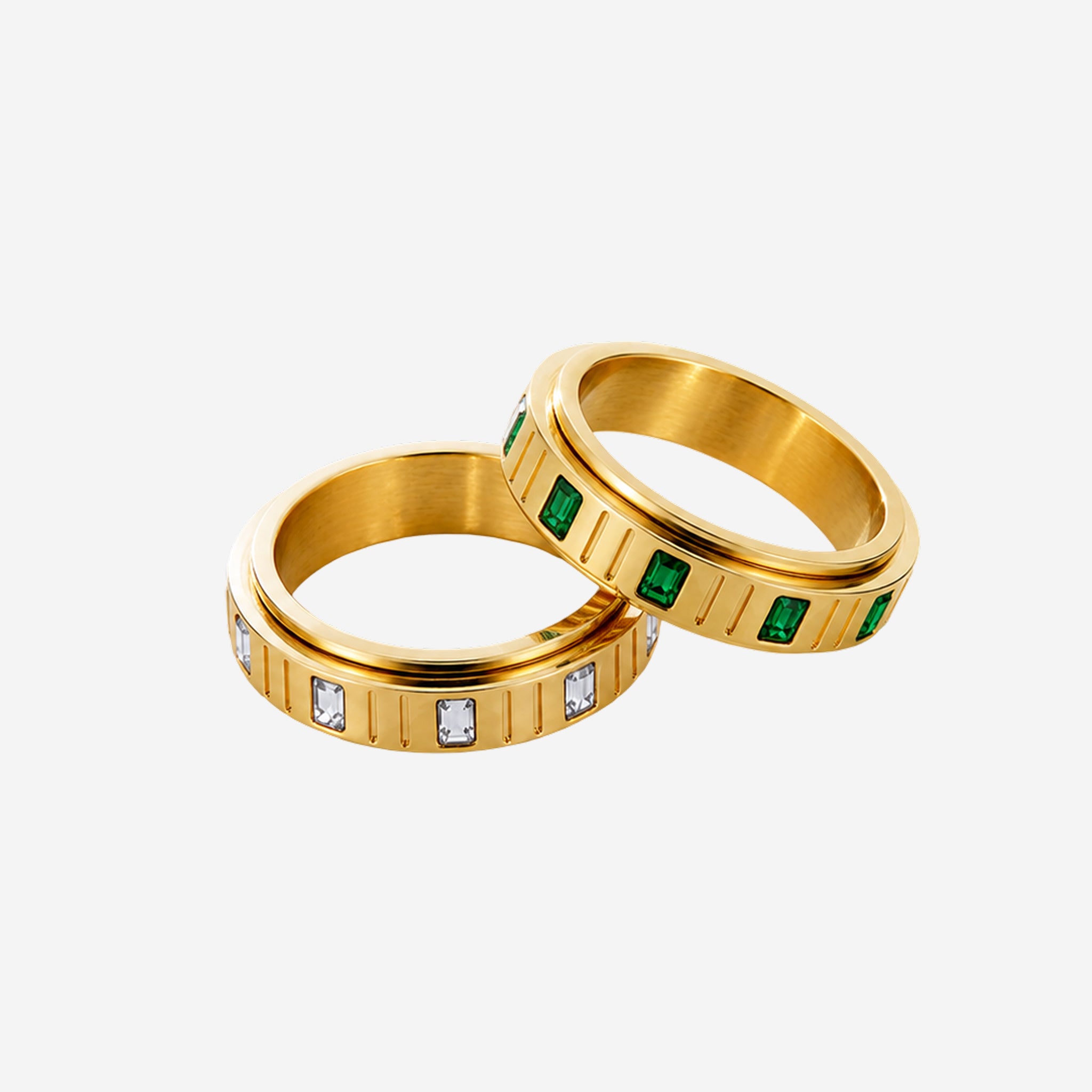 Anel Prisma Dourado com Zircônia Verde