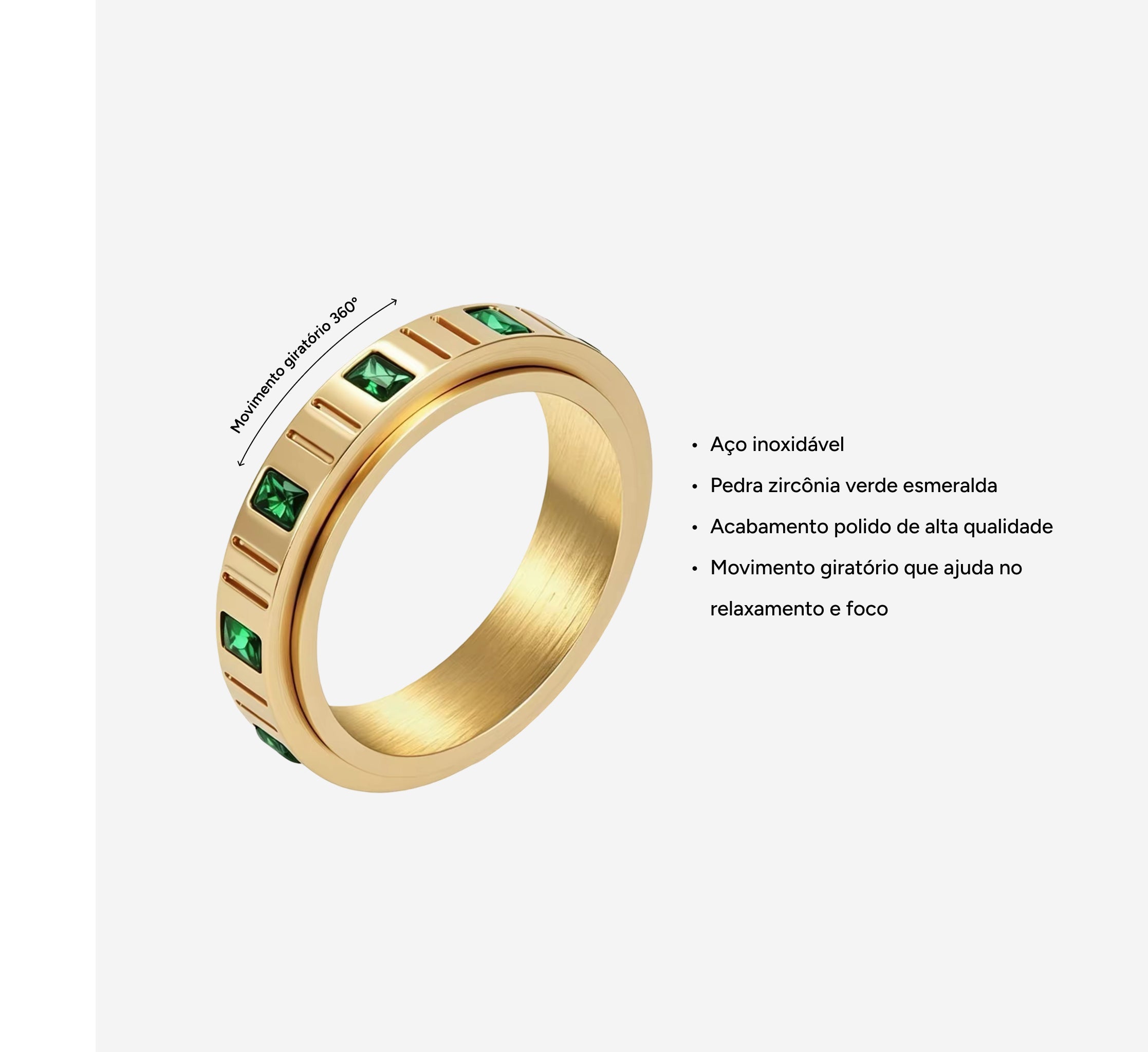 Anel Prisma Dourado com Zircônia Verde