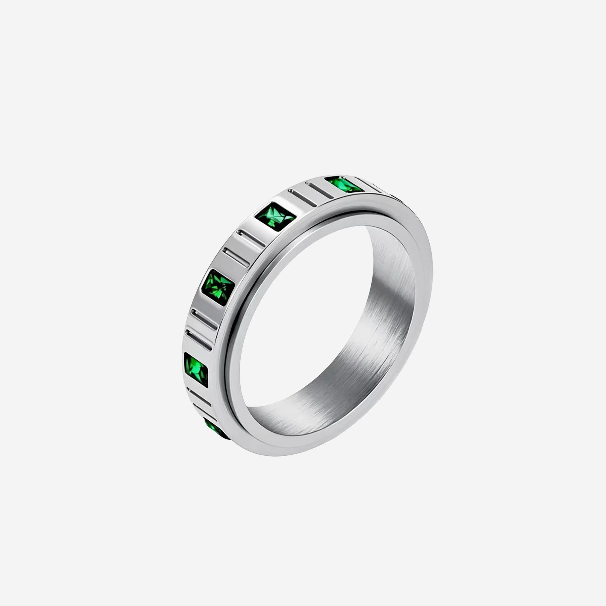 Anel Prisma Prata com Zircônia Verde