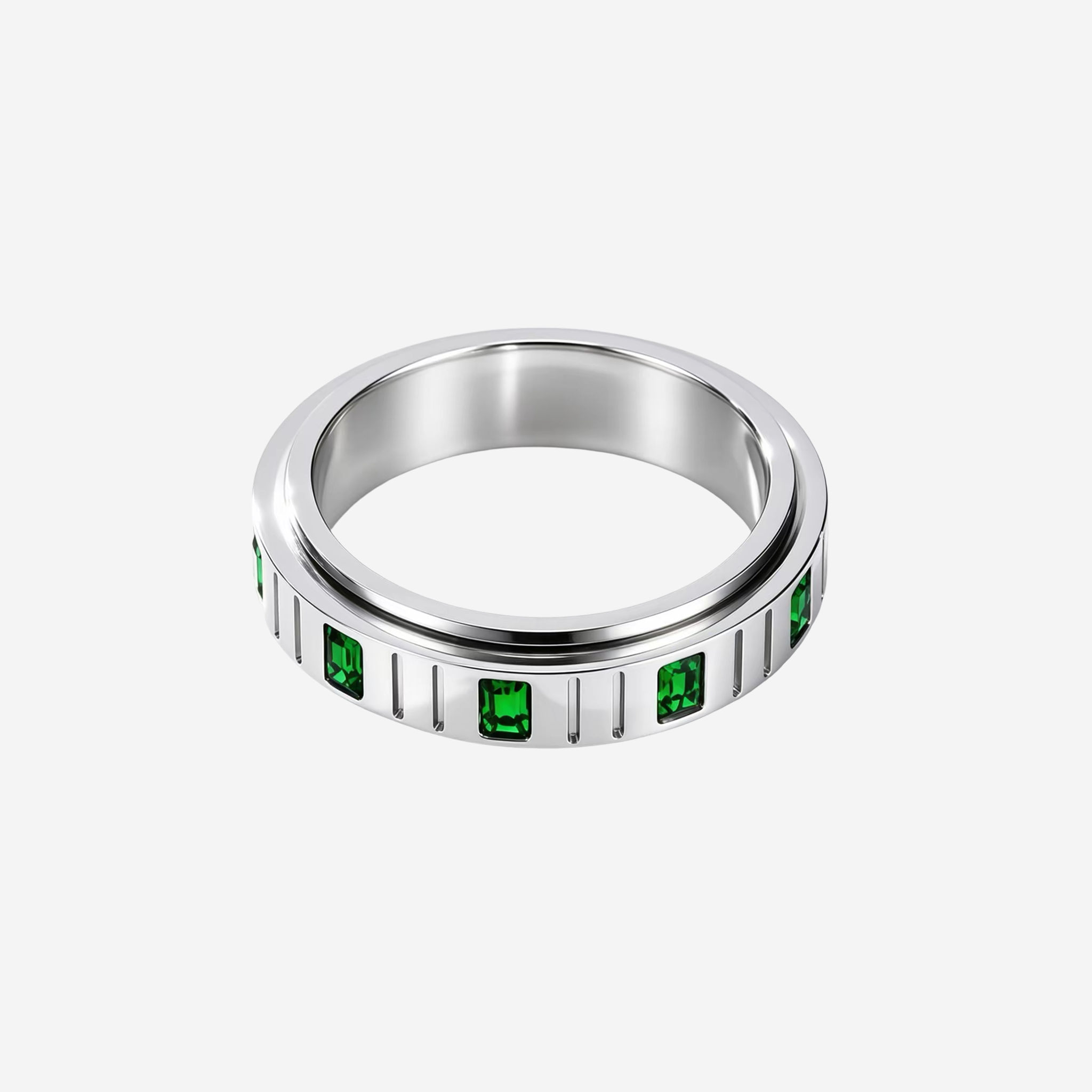 Anel Prisma Prata com Zircônia Verde