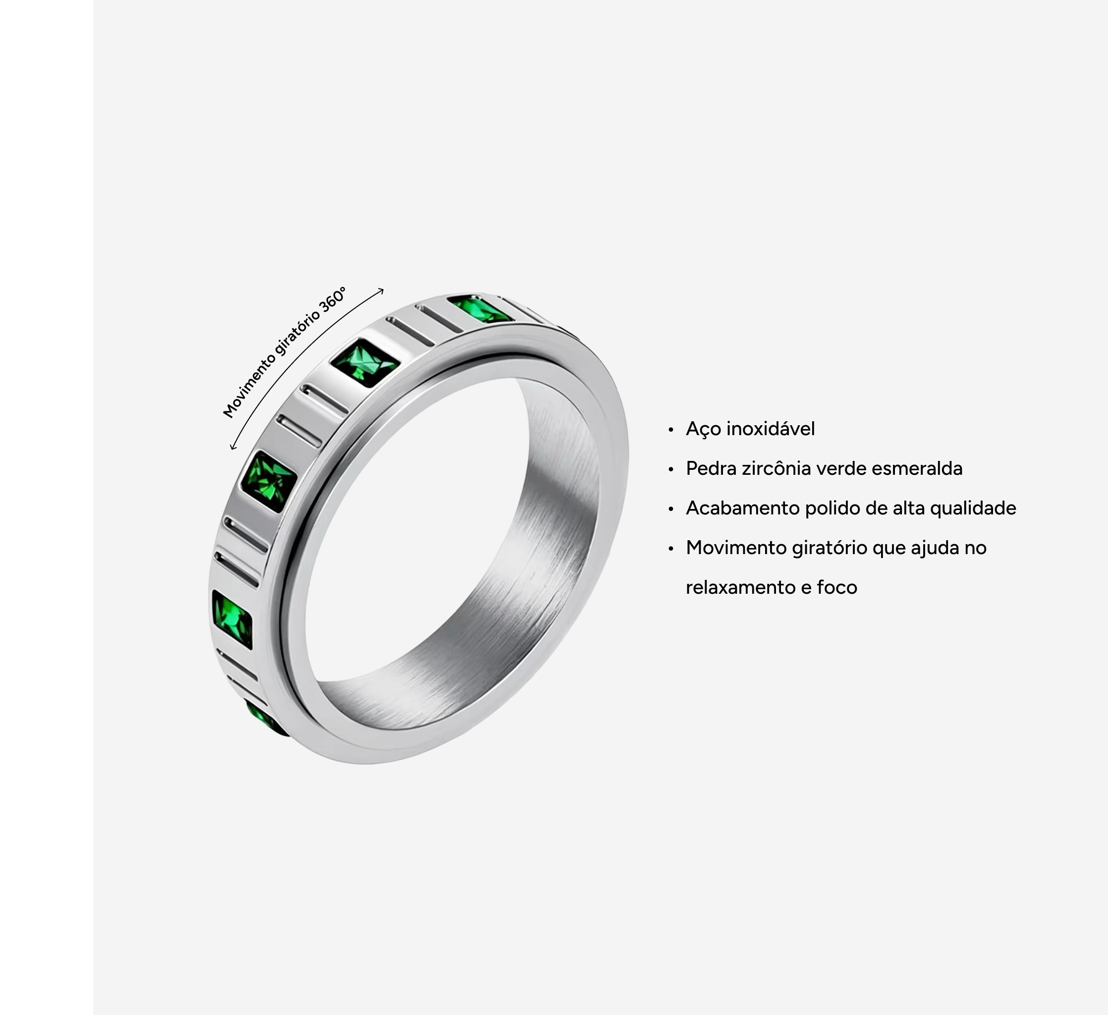 Anel Prisma Prata com Zircônia Verde